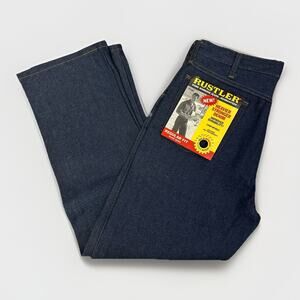 Vintage Rustler by Wrangler Bootcut Jeans 34x28 USA Made 100% Cotton NWT Dark